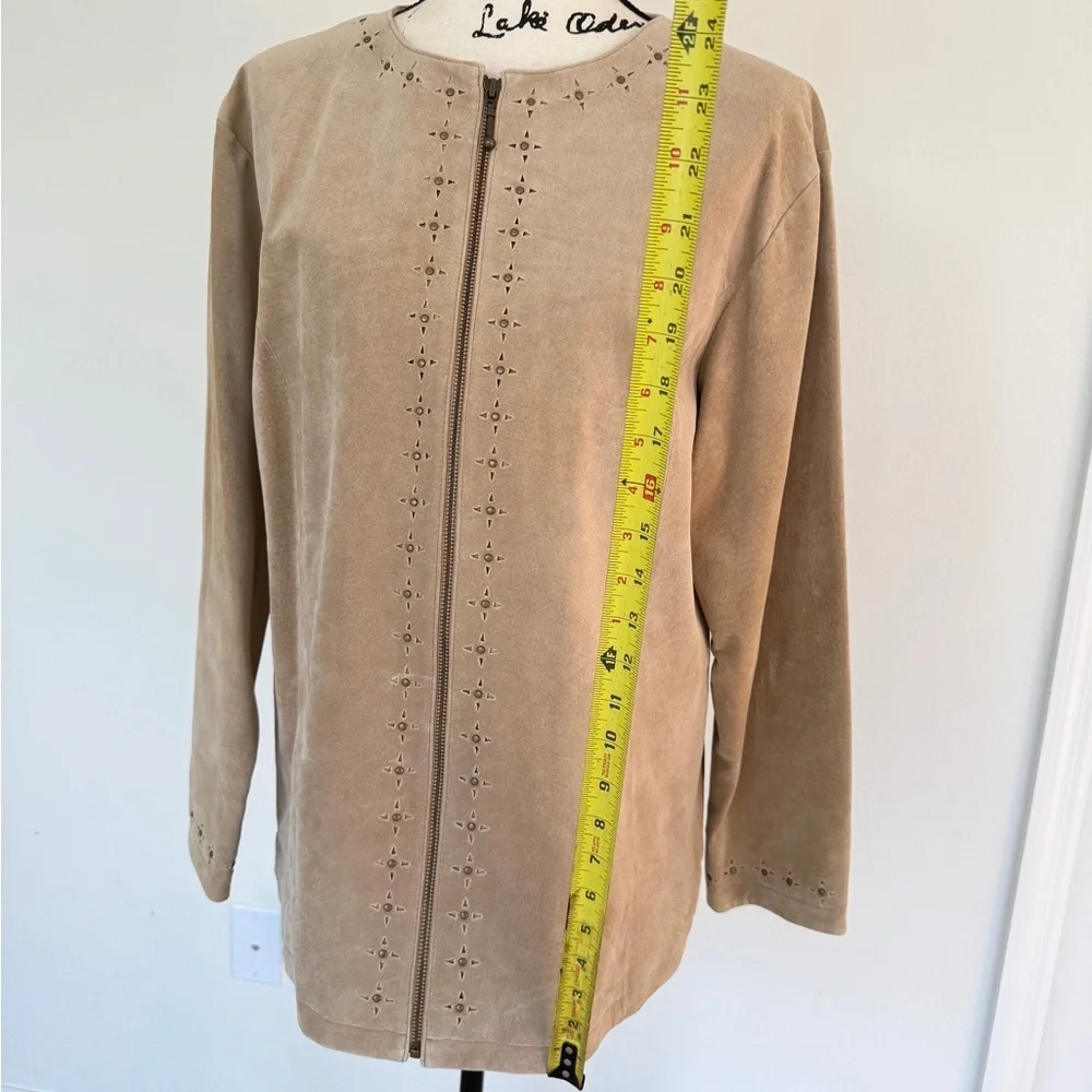 Cabela's‎ Blazer Studded Full Zip Suede Leather Tan Sz L Boho western Core